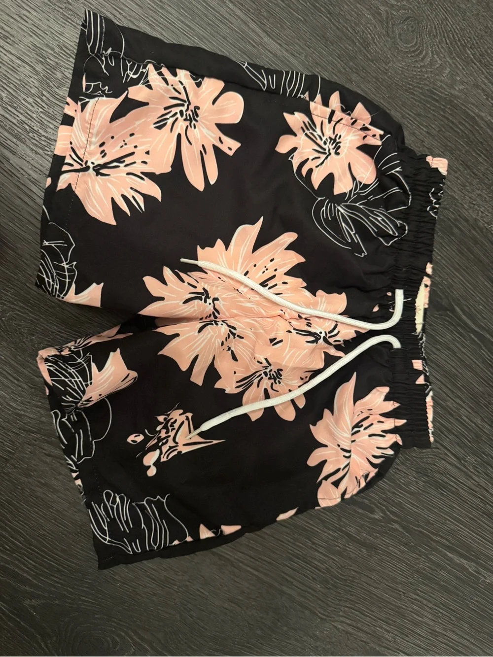 🌺 Black Pink Floral Drawstring Swim Shorts - Pink Flowers Medium Toddler New 3/4